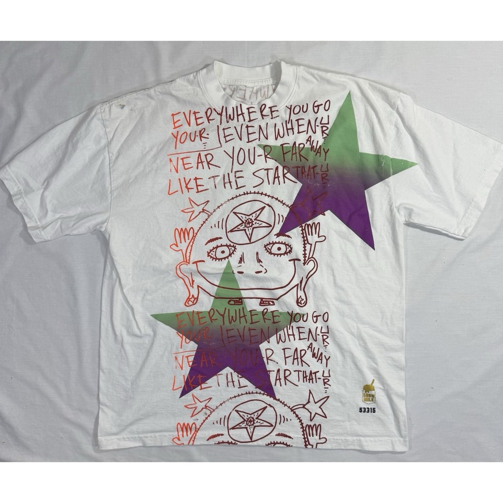 Snow Milk Graphic T Shirt White All Over Print Art Tee Hanes Cotton Men's SZ 2XL